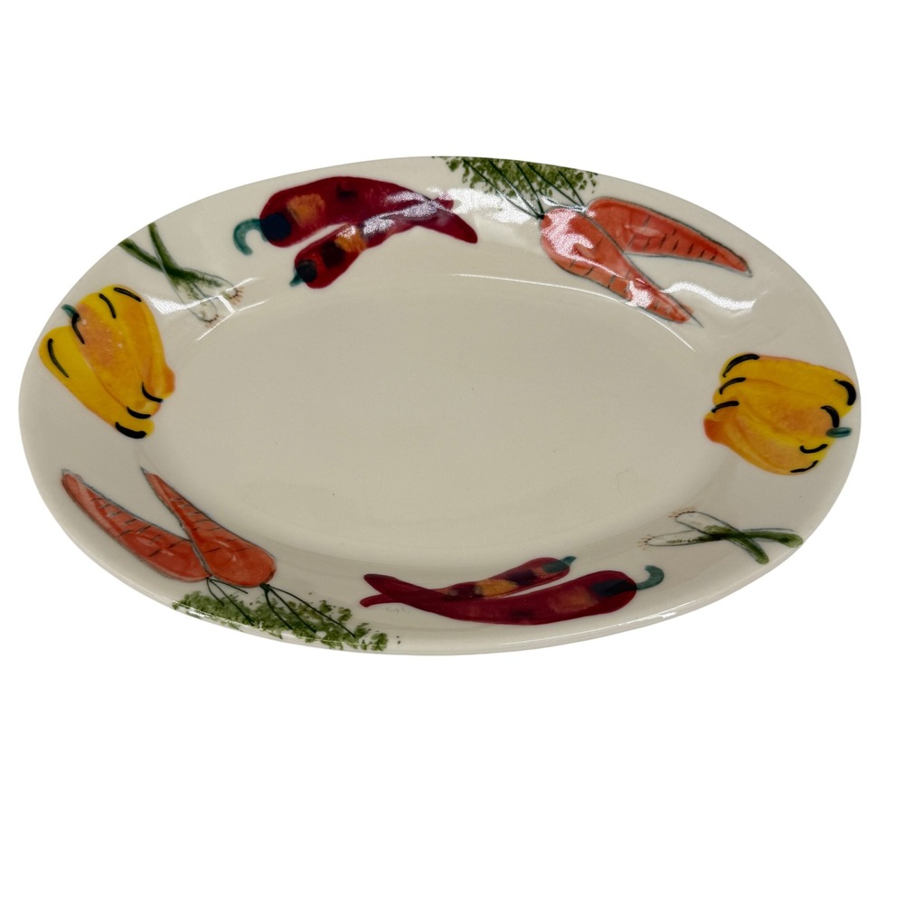 Hartstone Pottery Vegetable Garden Oval Serving Platter 12.5 inch Cream